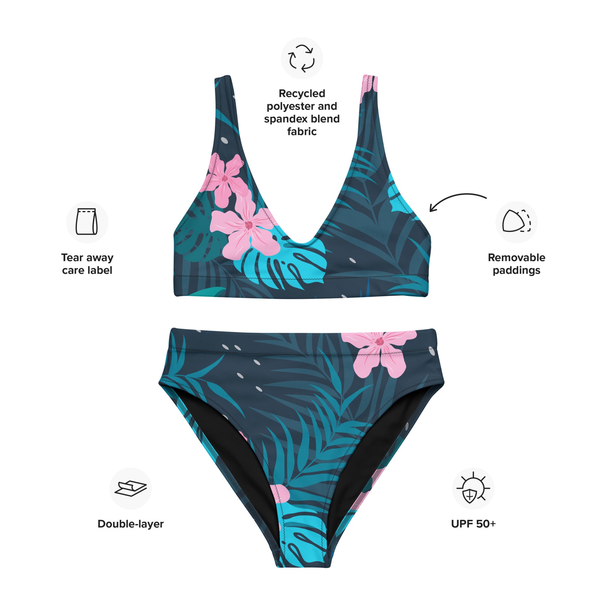 High-Waisted Bikini | Tropical Pattern 1