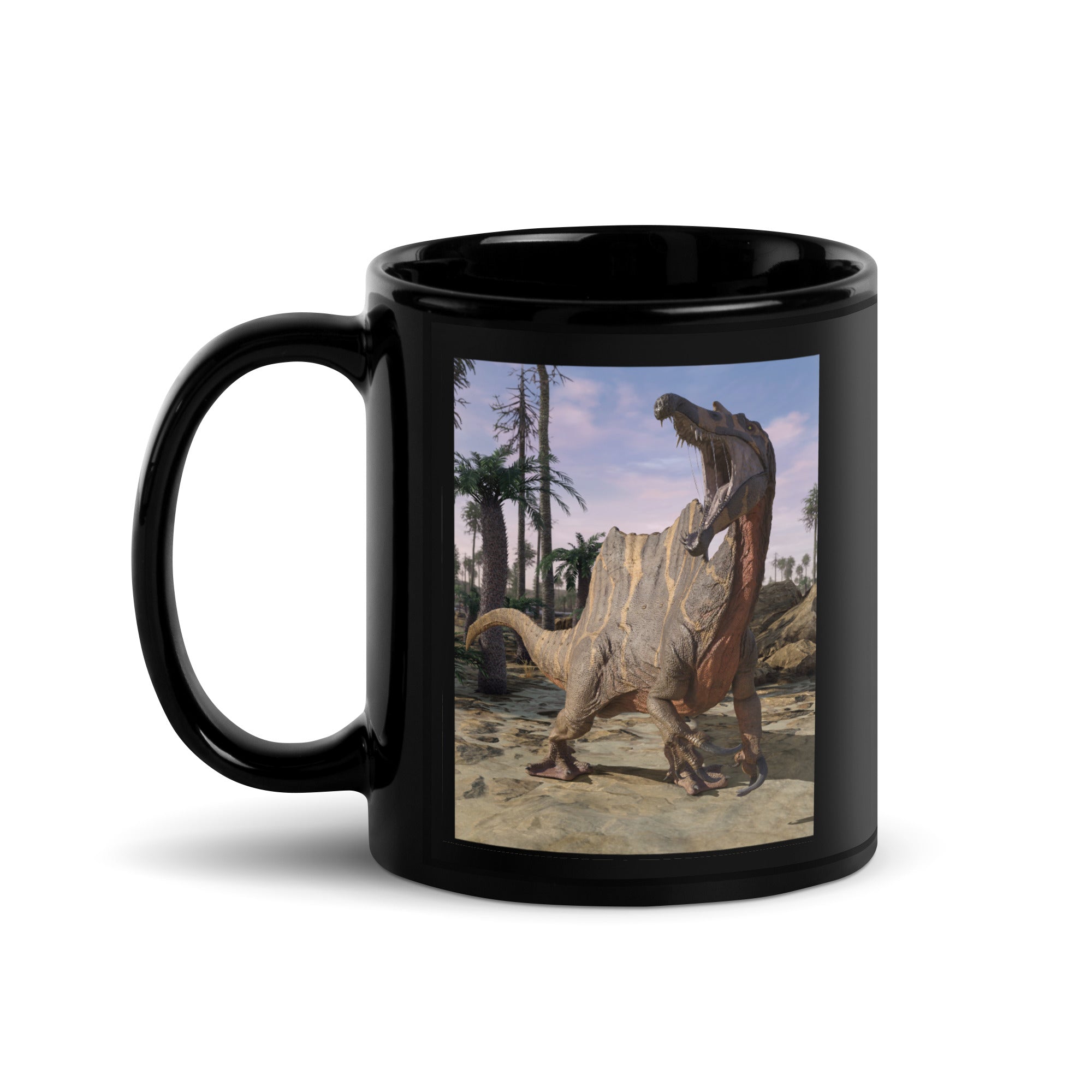 Black Glossy Mug | Red Spinosaurus
