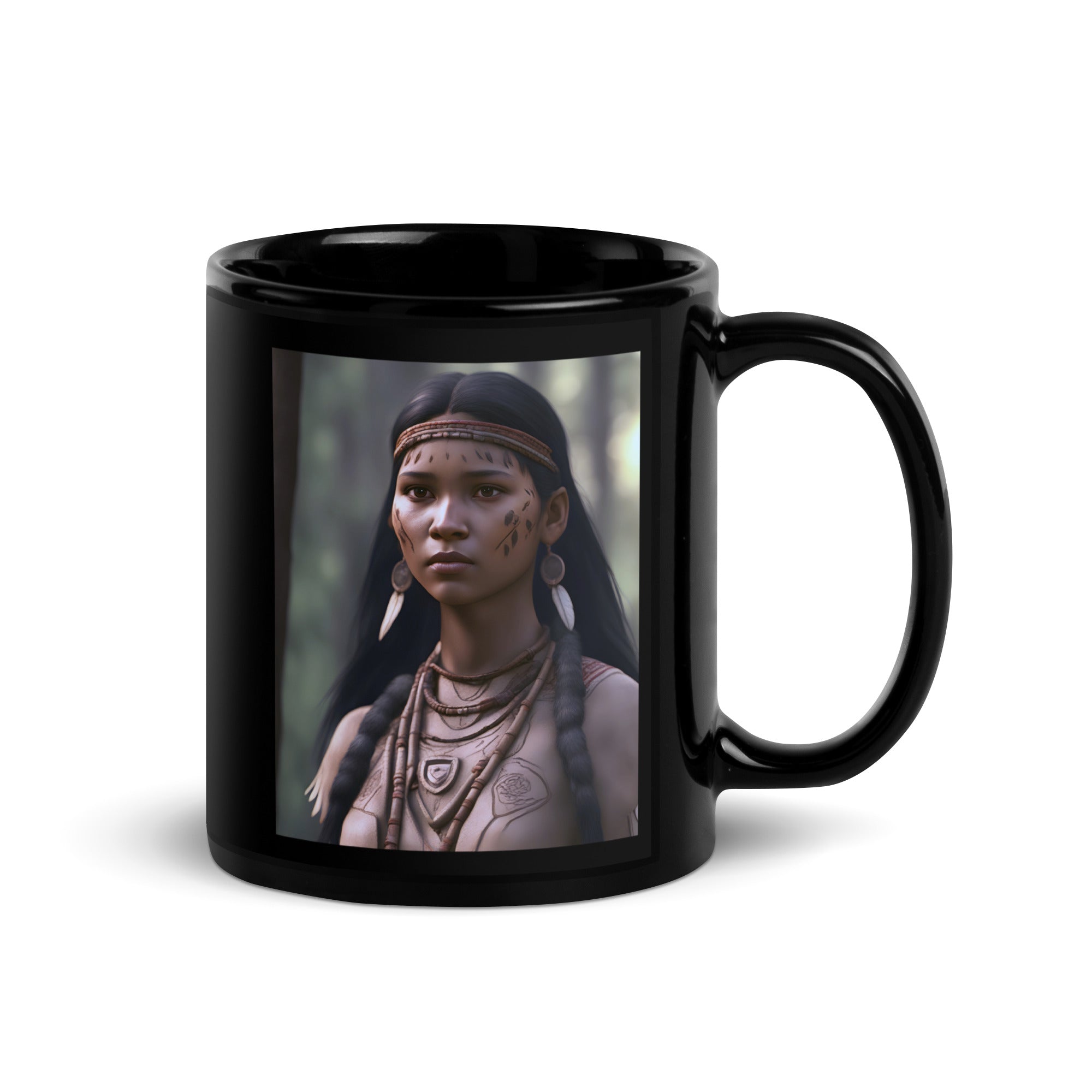 Black Glossy Mug | Native American Girl 1