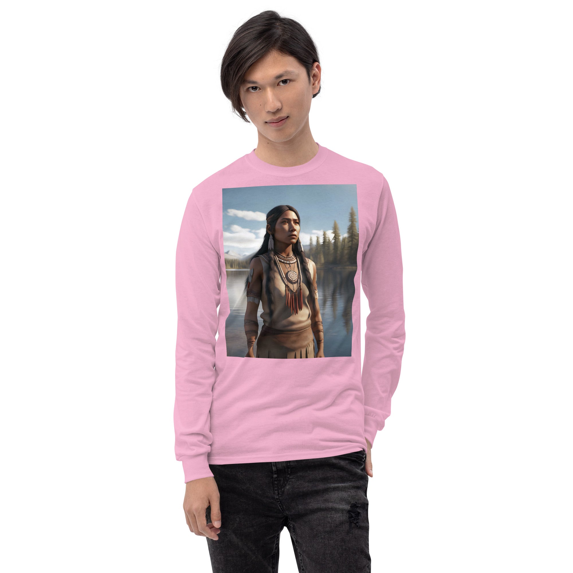 Men’s Long Sleeve Shirt | Gildan 2400 | Native American Girl 2