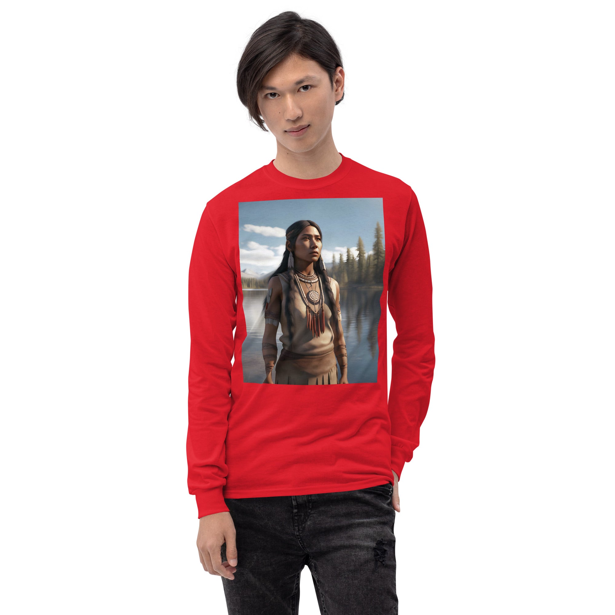 Men’s Long Sleeve Shirt | Gildan 2400 | Native American Girl 2