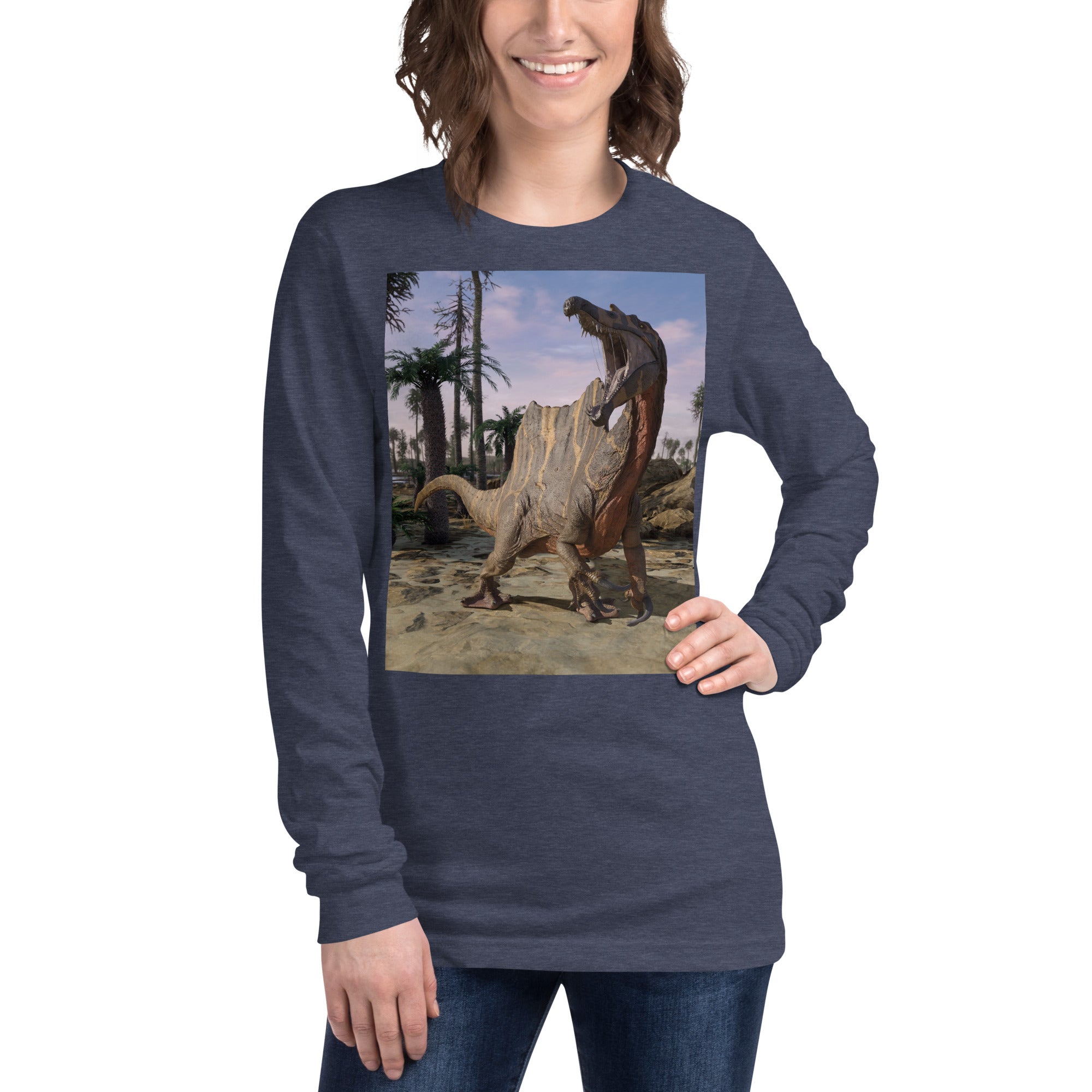 Long Sleeve Tee | Bella + Canvas 3501 | Red Spinosaurus